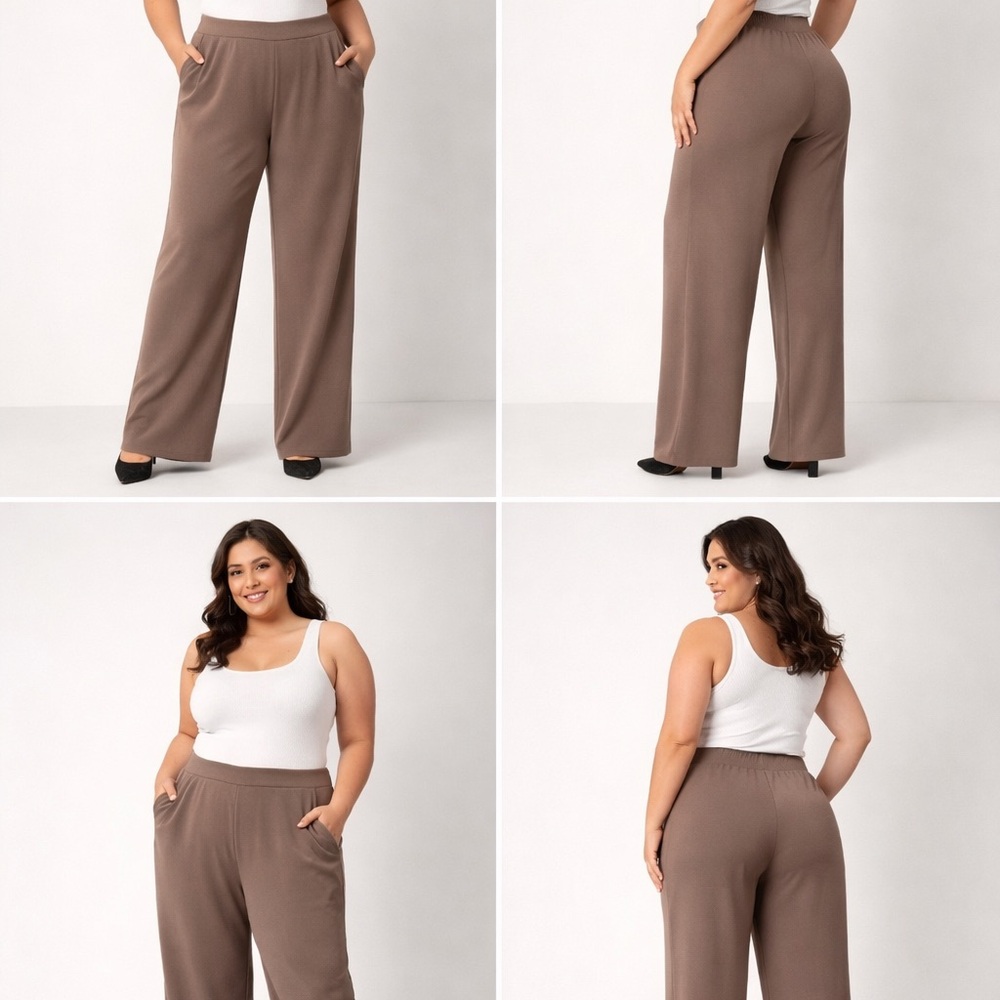 Eileen Fisher Taupe Wide-Leg Pants